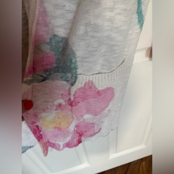 Soft Surroundings Longline Cotton Cardigan | Beachy Floral Open Layer | Size M - Picture 6 of 9